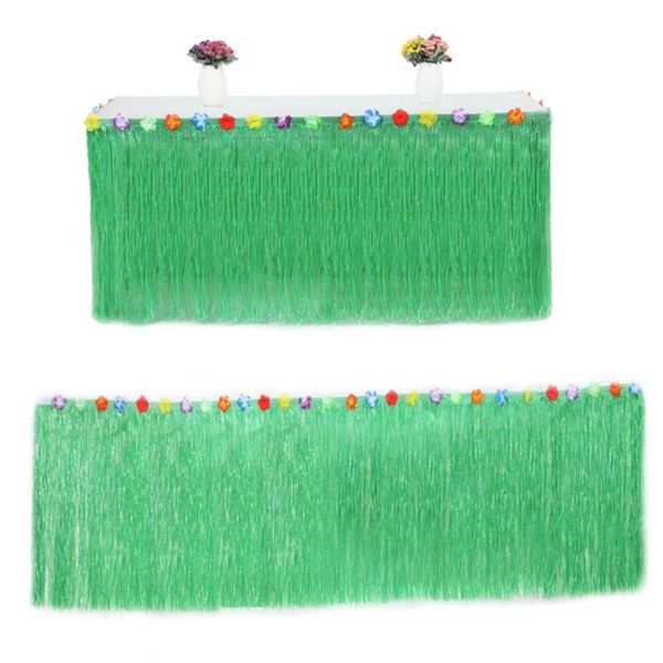 

275x75cm luau grass table skirt tropical hawaiian party supplies colored artificial flower tassels birthday decorations 2 colors