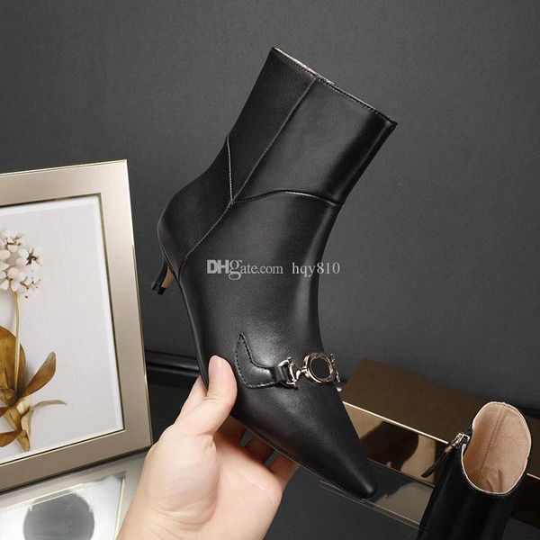 

leather ankle boot heel height 5cm new arrive fashion luxury women designer boots size 35-40 model sf03, Black