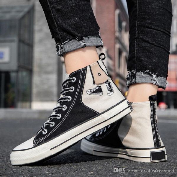 

graffiti mens shoes trend casual shoes students wild men high canvas skateboard shoe sport sneakers size 40-44, Black