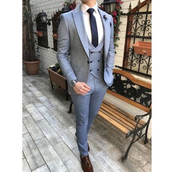 

handsome groomsmen peak lapel groom tuxedos mens wedding dress man jacket blazer prom dinner 3 piece suit(jacket+pants+tie+vest) b412, Black;gray