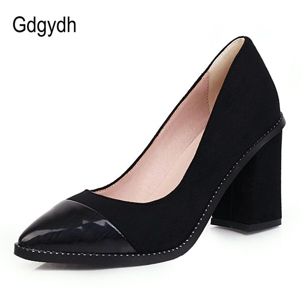 

dress shoes gdgydh fashion european ladies office large sizes pointed toe patchwork women thick heel professional, Black