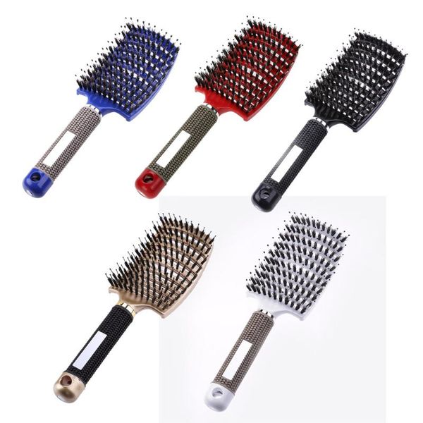 

hair scalp massage comb hairbrush bristle nylon women wet curly detangle hair brush for salon hairdressing styling tools, Silver