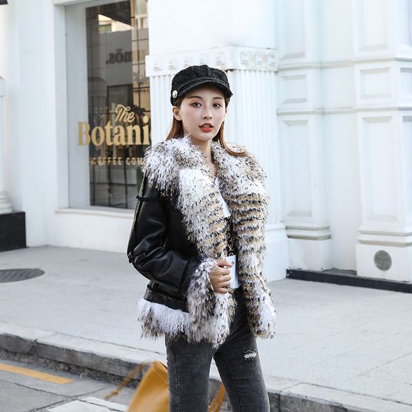 

100% natural real fur coat female genuine leather jacket winter coats women clothes 2020 korean vintage double-faced 0059, Black