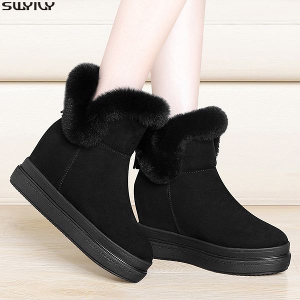 

swyivy microfiber chaussure femme slip on wedge shoes woman 2019 snow boots woman winter shoes women ankle boots for women 35-40, Black