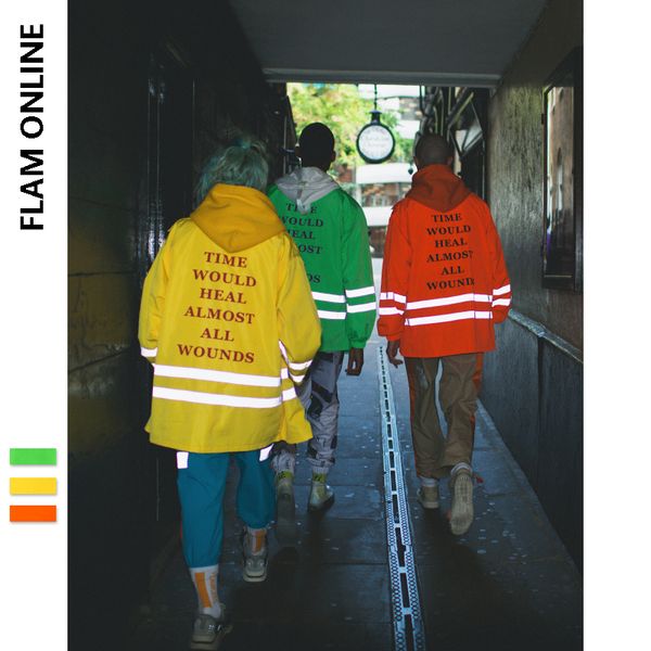 

flam online 2019 autumn fashion style colour fluorescent hip hop streetwear thin jacket reflctive striped letter jacket, Black;brown