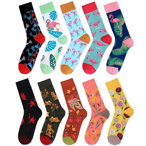 

5pairs casual cotton socks women personality design flamingo socks woman spring autumn street harajuku female ankle, Black;white