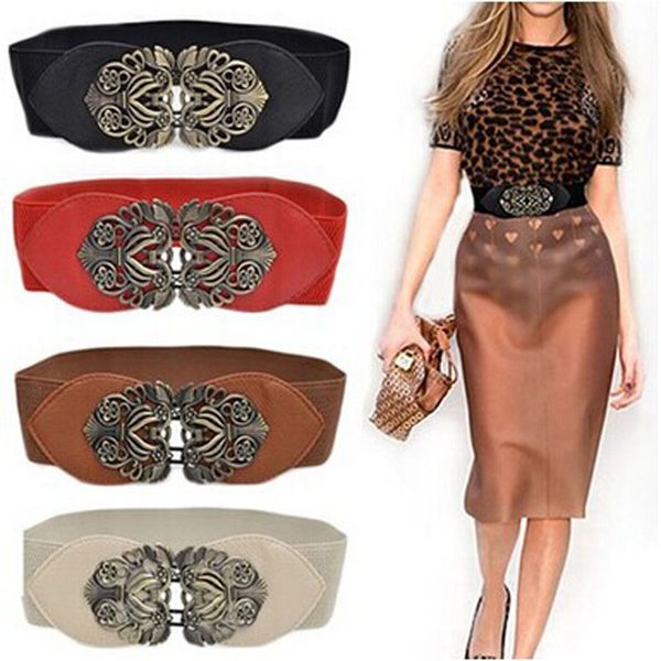 

belt female skirt waistband women fashion vintage wide elastic stretch buckle waist belt waistband party dress decor drop ship, Black;brown