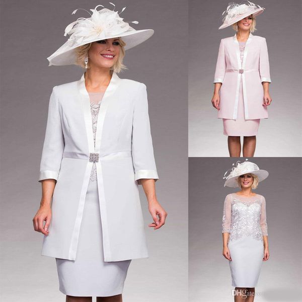 

mother of the bride dresses plus size outfit jacket knee length formal gown lace wedding guest dress, Black;red