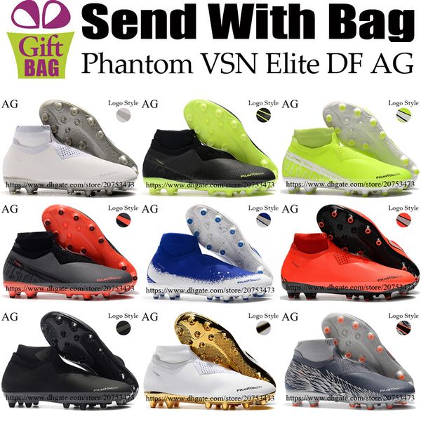 

original soccer boots ag phantom vsn elite fully charged high ankle mens outdoor acc soccer cleats socks football shoes size us 6.5-12, Black;grey