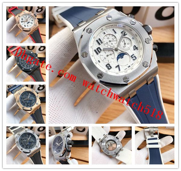 

5 style elling import mechanical 45mm rubber strap black dial 316l steel automatic fashion men's watches wristwatch, Slivery;brown