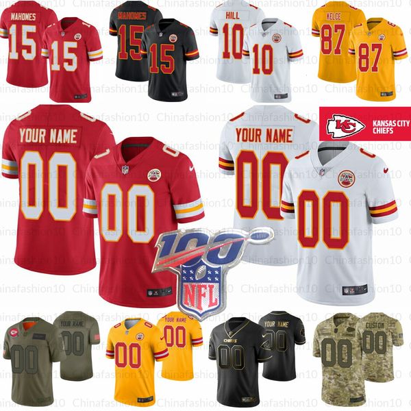 

custom mens women kids kansas city 15 patrick mahomes 87 travis kelce 55 frank clark 32 tyrann mathieu 10 tyreek hill football chief jerseys, Black;red