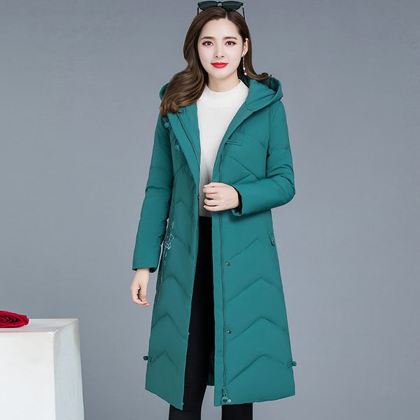 

chinese style retro fashion warm cotton coat 2019 winter new style korean-style long slim fit slimming long sleeve hooded cotton, Blue;black