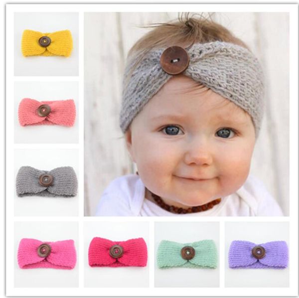 

new baby girls fashion wool crochet headband knit hairband with button decor winter newborn infant ear warmer head headwrap 16 colors, Slivery;white