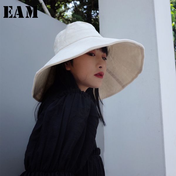 

eam] 2019 new summer round dome big hat white solid color foldable fishermen hat women fashion 3 colrs tide all-match jf869