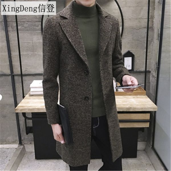 

xingdeng men's spring autumn thick wool trench fashion warm coat men long casual coats lapel collar overcoat plus size 5xl, Tan;black