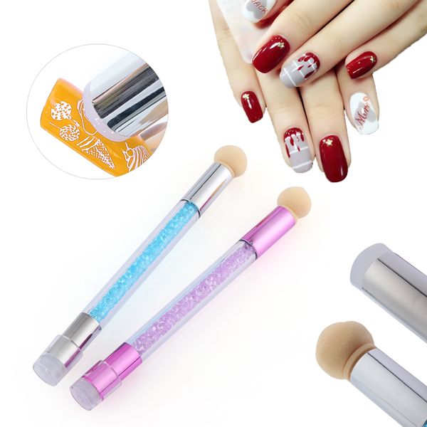 

sponge head transfer stamping rhinestone handle blooming pen double end nail art gel polish color gradient brush manicure tool, Yellow