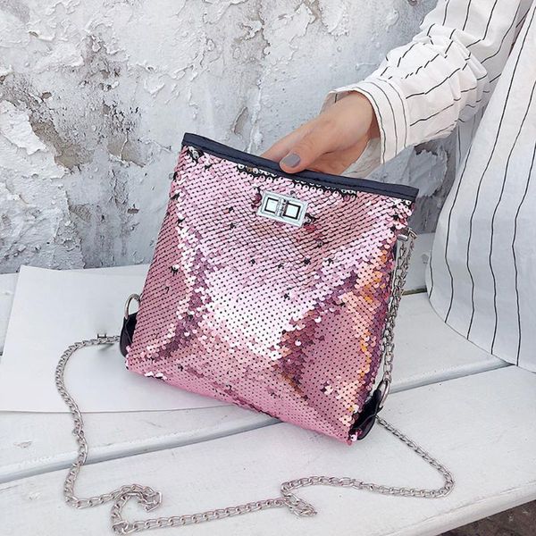 

2020 fashion sequin crossbody bag for women pure color wild chain bucket shoulder bag messenger mobile phone purse #38