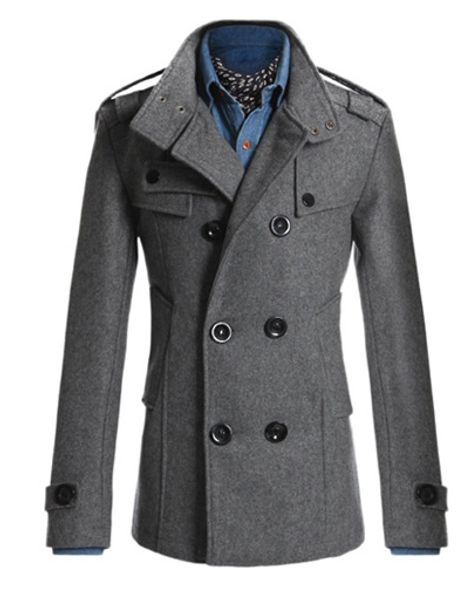 

men's wool coat winter long sections thick woolen coats men fur stand collar casual slim casaco masculino palto peacoat overcoat, Black