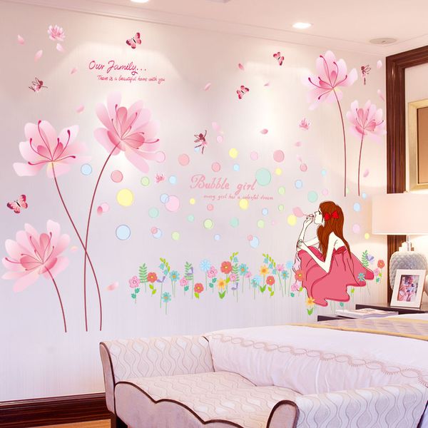 

shijuekongjian] pink color flowers wall stickers diy girl bubbles for living room kids bedroom nursery home decoration