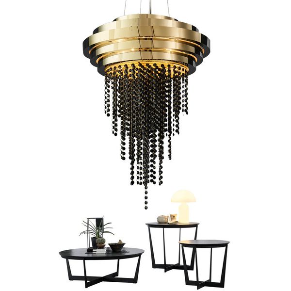 Luxury Black Crystal Chandelier Lighting Gold Stainless Steel