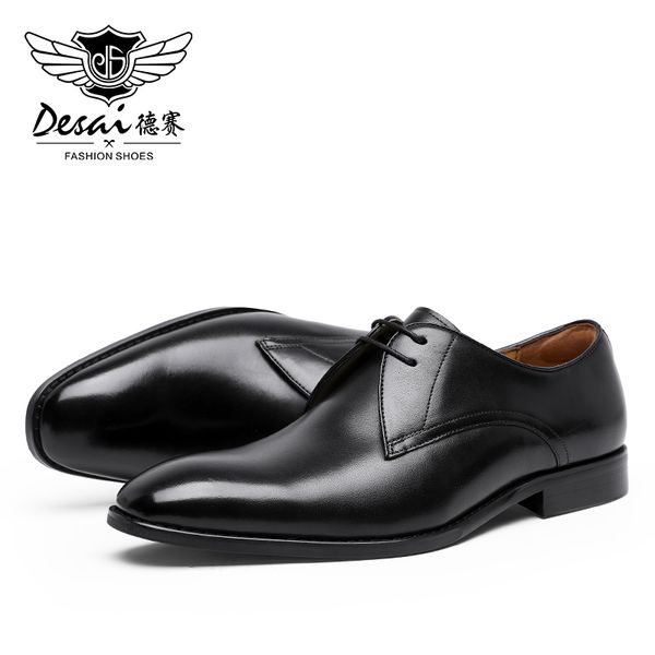 

desai new men's genuine leather shoes business dress men casual shoes leather apartments wedge platform, Black
