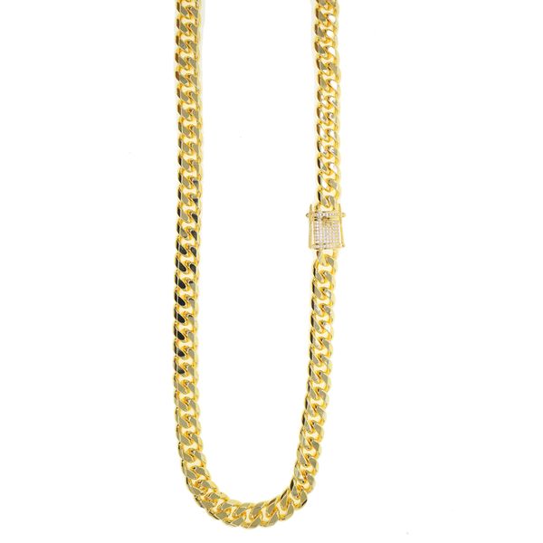 

2017 gold filled micro pave cz clasp hip hop bling cuban link men necklaces cool boy mens 10.5mm wide miami cuban link chain, Silver