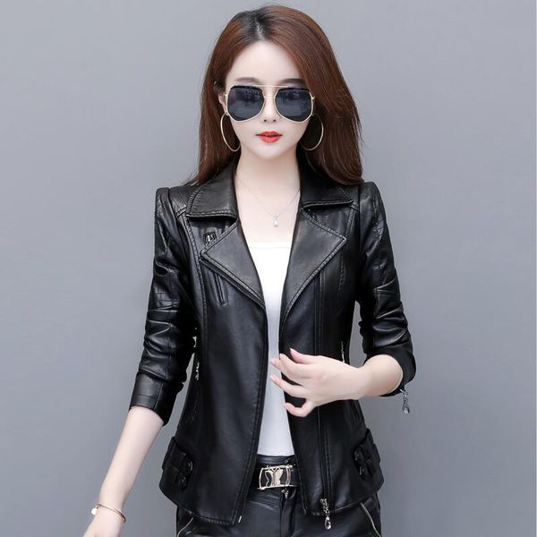 

plus size 4xl women's leather jacket 2019 new black leather coat women outerwear short slim motorcycle female clothing