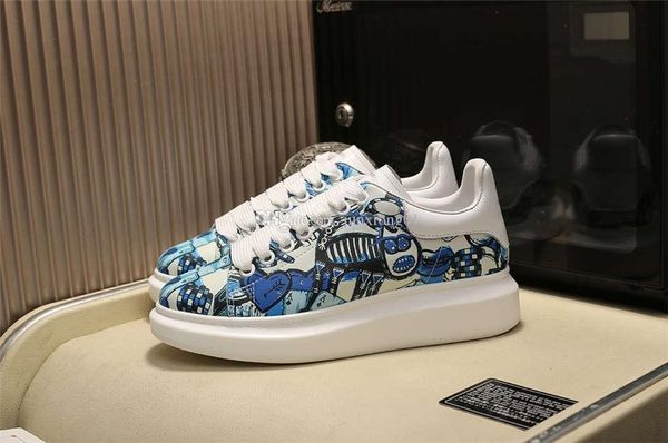 

plate-forme graffiti platform luxury designer mens and womens fashion vintage designer shoes with shoe box blue, Black