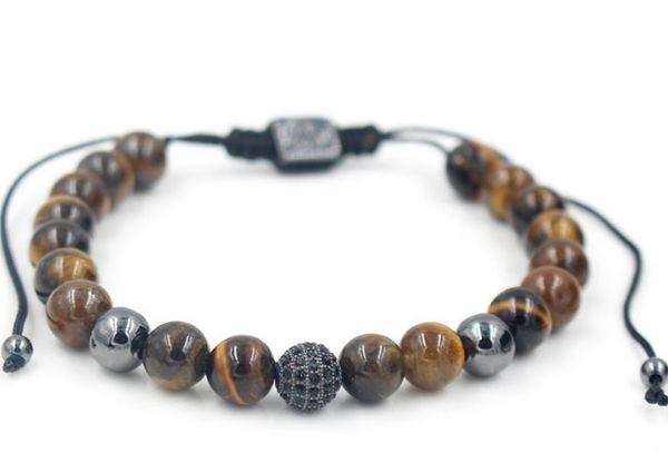 

8mm gtj4235 gold silver copper cz zircon cubic zirconia elastic adjusted nature stone yellow tigereye agate onyx bracelet bangles, Black
