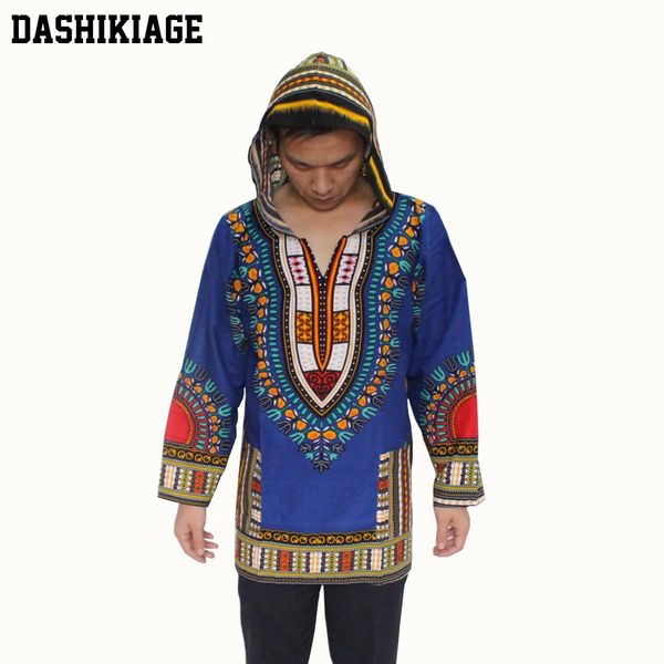 

dashikiage long sleeve 100% cotton hooded with 2 pockets traditional african dashiki hoodies, Black