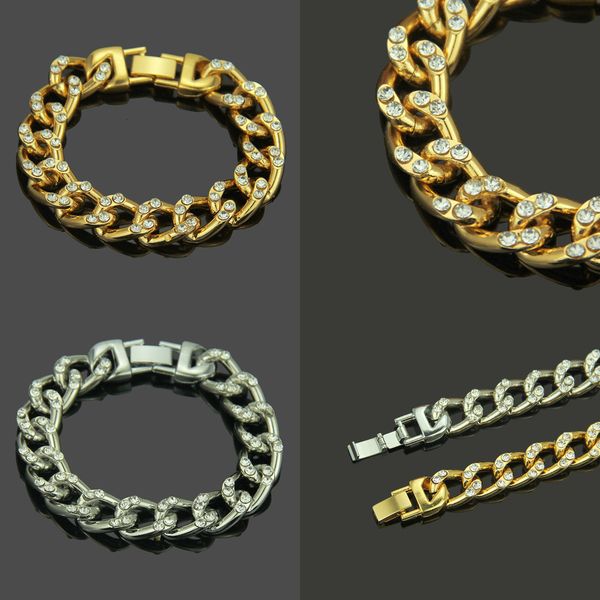 

popular hip-hop full drill cuba bracelet diamond hand decorate natural gem delicate wedding band party trendy statement link bracelets, Black