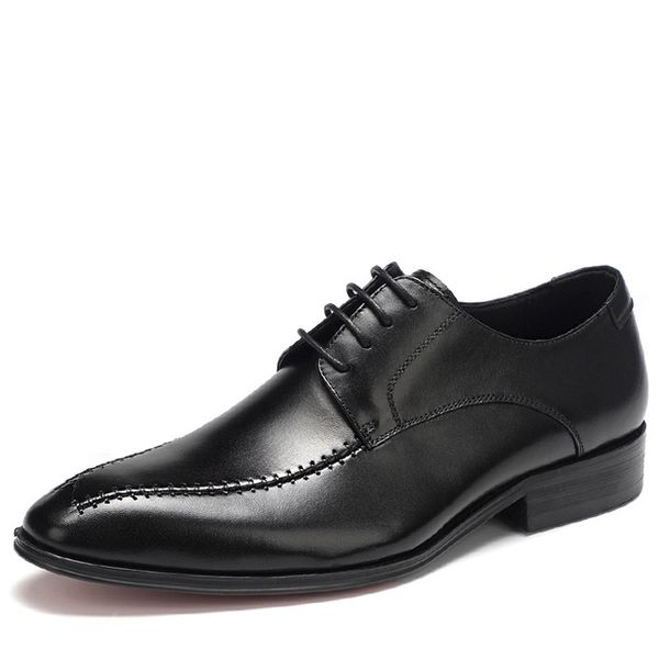 

2019 men shoes lace up men leather shoes genuine leather oxford for classic dress wedding sapato masculino, Black