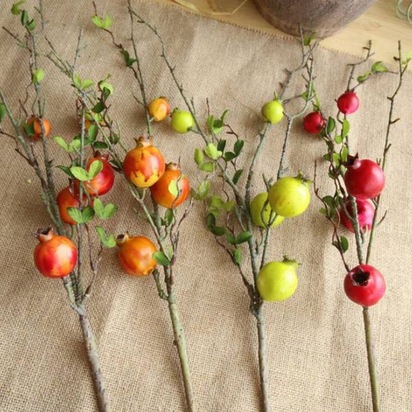 

new artificial pomegranate fruit leaves branch for flower arrangement foam fake pomegranate fruit for living bed room decoration