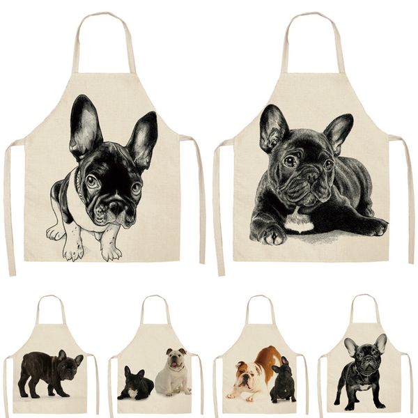 

1pcs dog printing kitchen aprons dinner party cooking waist bib cotton linen funny pinafore cleaning tools 53*65cm a1032