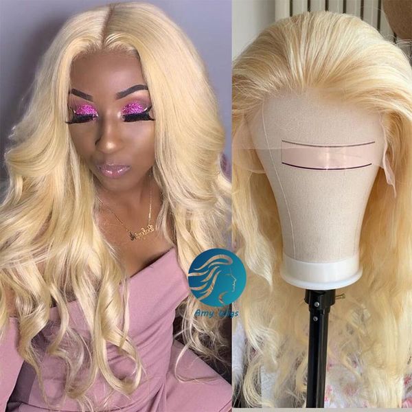 

613 blonde lace front wig brazilian hd transparent 150 density body wave human hair wigs pre plucked with baby hair for black wome2383488, Black;brown