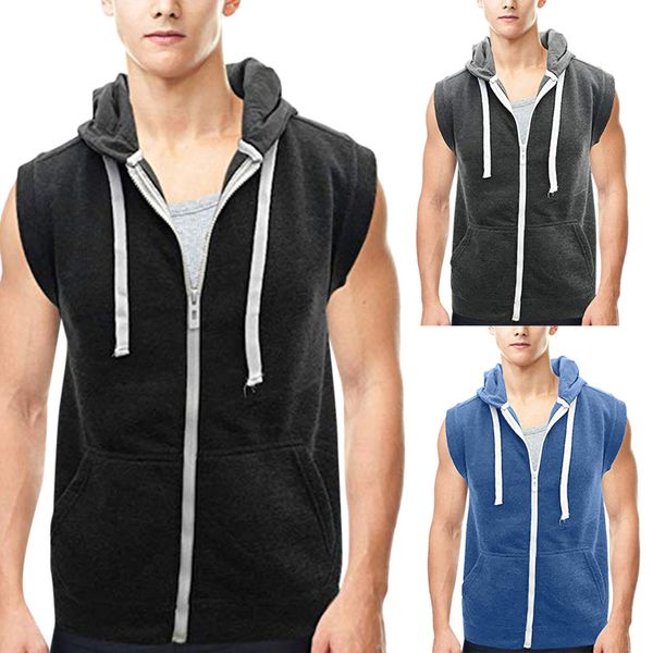 

blouse men' hooded vest sleeveless lightweight zip-up casual sport workout tank, White;black
