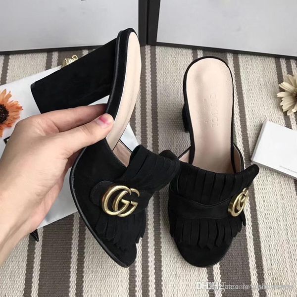 

luxury slippers womens fashion real leather bottom sandals 7.5cm and 10cm high-heeled slippers casual shoes flip flops with original box, Black