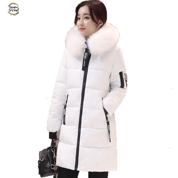 

large new fur collar winter coats women letter slim thick warm cotton parkas medium-long hood casaco feminino inverno st159, Black