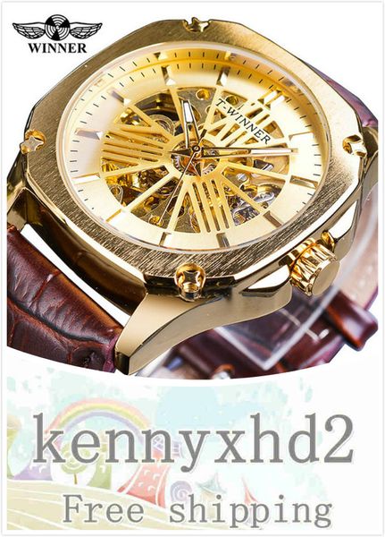 

победитель европейский и американский стиль мужская мода досуг полый механический механизм водонепроницаемый автоматический механические час, Slivery;brown