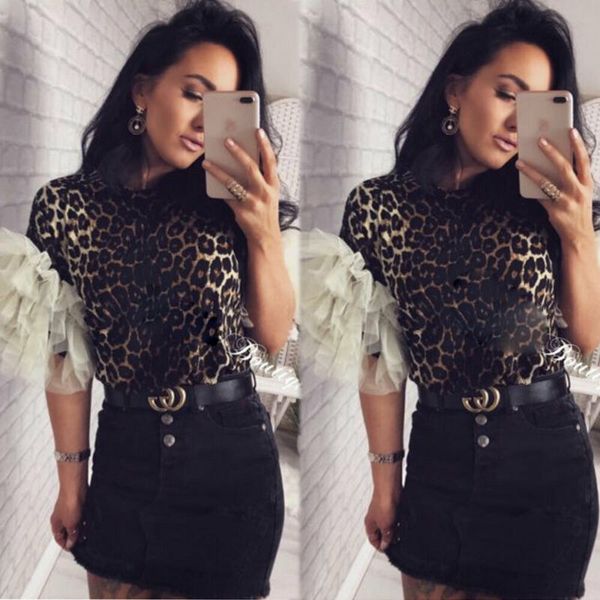 

autumn women cropped sheer blouse ladies casual shirts mesh puff sleeve blouse slim fit girls clothes plus size s-2xl, White