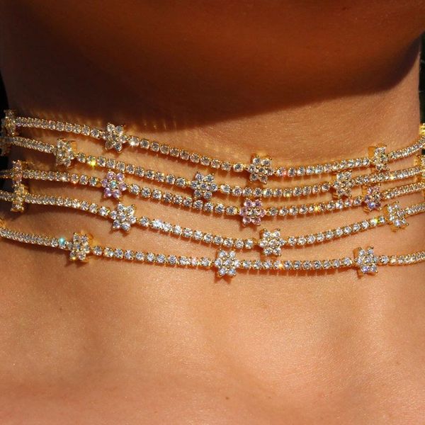 

all-match crystal simple pentagonal star necklace clavicle chain female natural elements fashion full diamond jewelry choker, Golden;silver