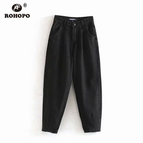 

rohopo ladies black cotton harem jeans high waist back welted pocket solid denim chic bottom trousers #1115, Blue