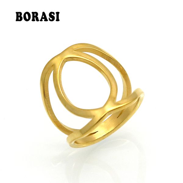 

borasi new stainless steel ring charm finger knuckle double cross hollow out band ring gold color fashion cocktail jewelry, Silver