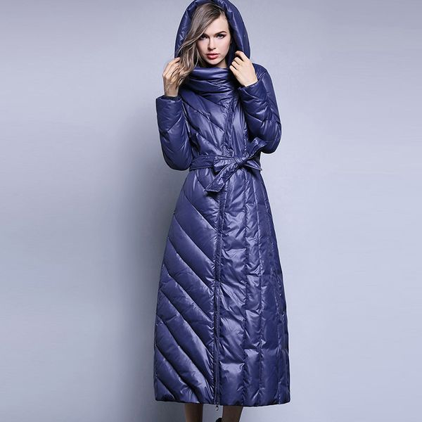 

2019 autumn winter long coat female parka plus size white duck down jacket woman hooded winter jacket women pp059, Black
