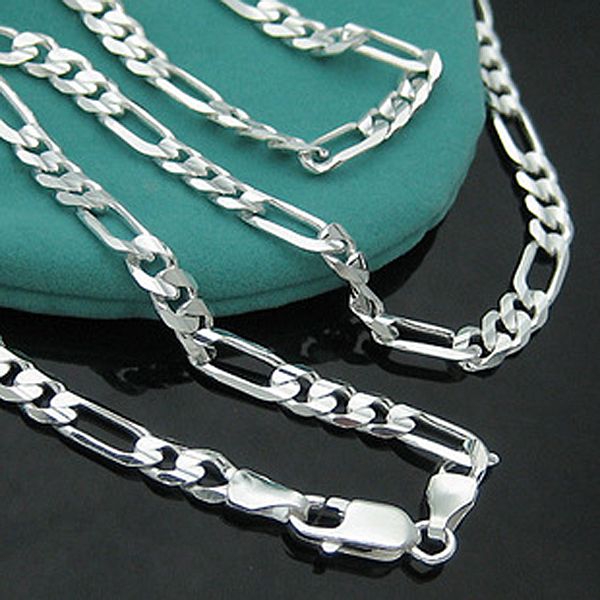 

wholesale fashion silver jewelry necklace chain,men's 925 stamped silver plated jewelry figaro chain necklace 4mm 16"-30