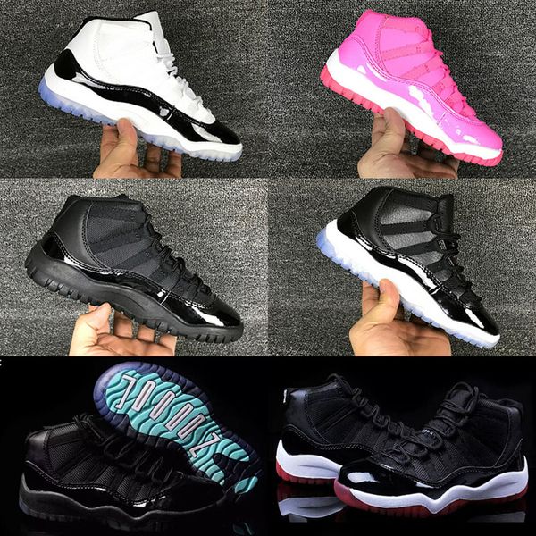 

2020 новый 11 space jam дети мальчики баскетбол обувь наследница замша maroon разводят 11s blue moon sunset тренеры eur 28-35, Black