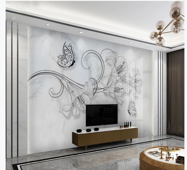 

wallpaper for walls 3 d for living room simple creative hand painted flowers butterfly marble pattern wall