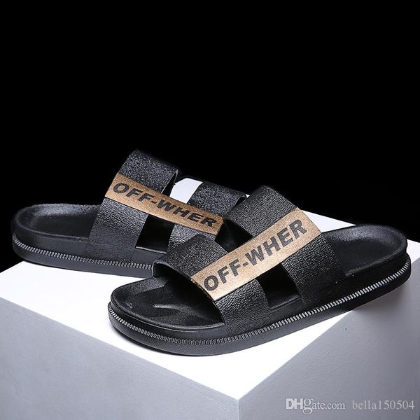 

designer sandals men shoes luxury slide summer fashion wide flat sandals slipper leather flip flops outdoor beach slippers, Black