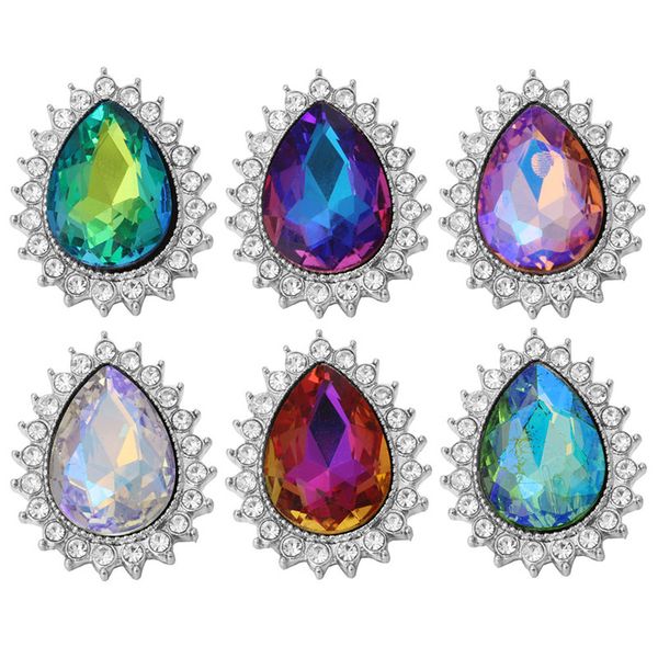 

5pcs/lot new snap button jewelry water drop crystal rhinestone flower 18mm 20mm metal snap buttons fit bracelet bangle, Golden;silver