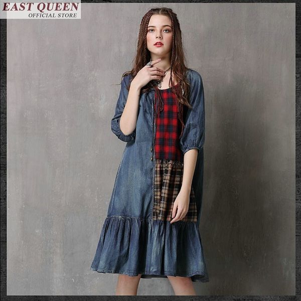 

Women dress 2018 spring summer denim high street dresses Lantern Sleeve Ruffles new fashion dresses women dressing gown FF179 A